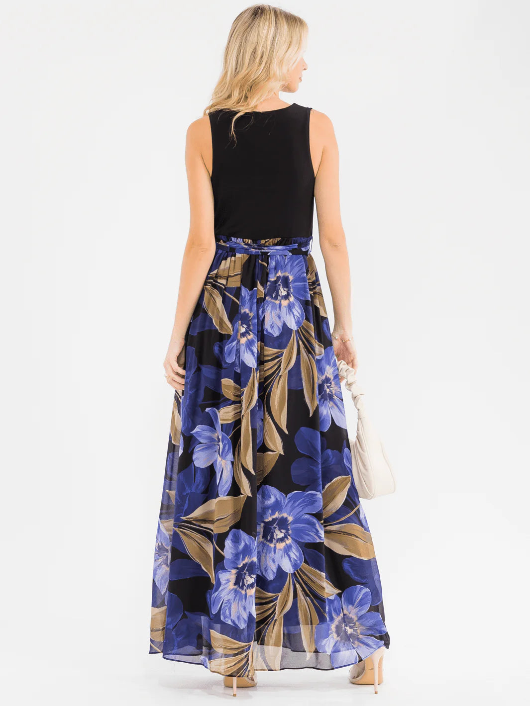 Women's Floral Ruffle Maxi Dress with Surplice Neckline & Self-Tie Waist