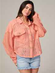 Very J Coral Lace-Detail Knit Blouse