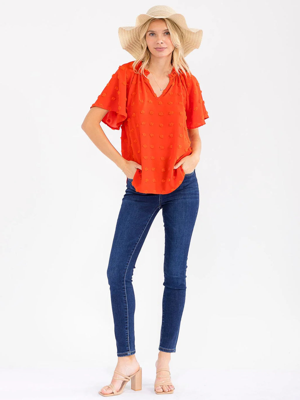 Women's Short Sleeve V-Neck Swiss Detail Blouse