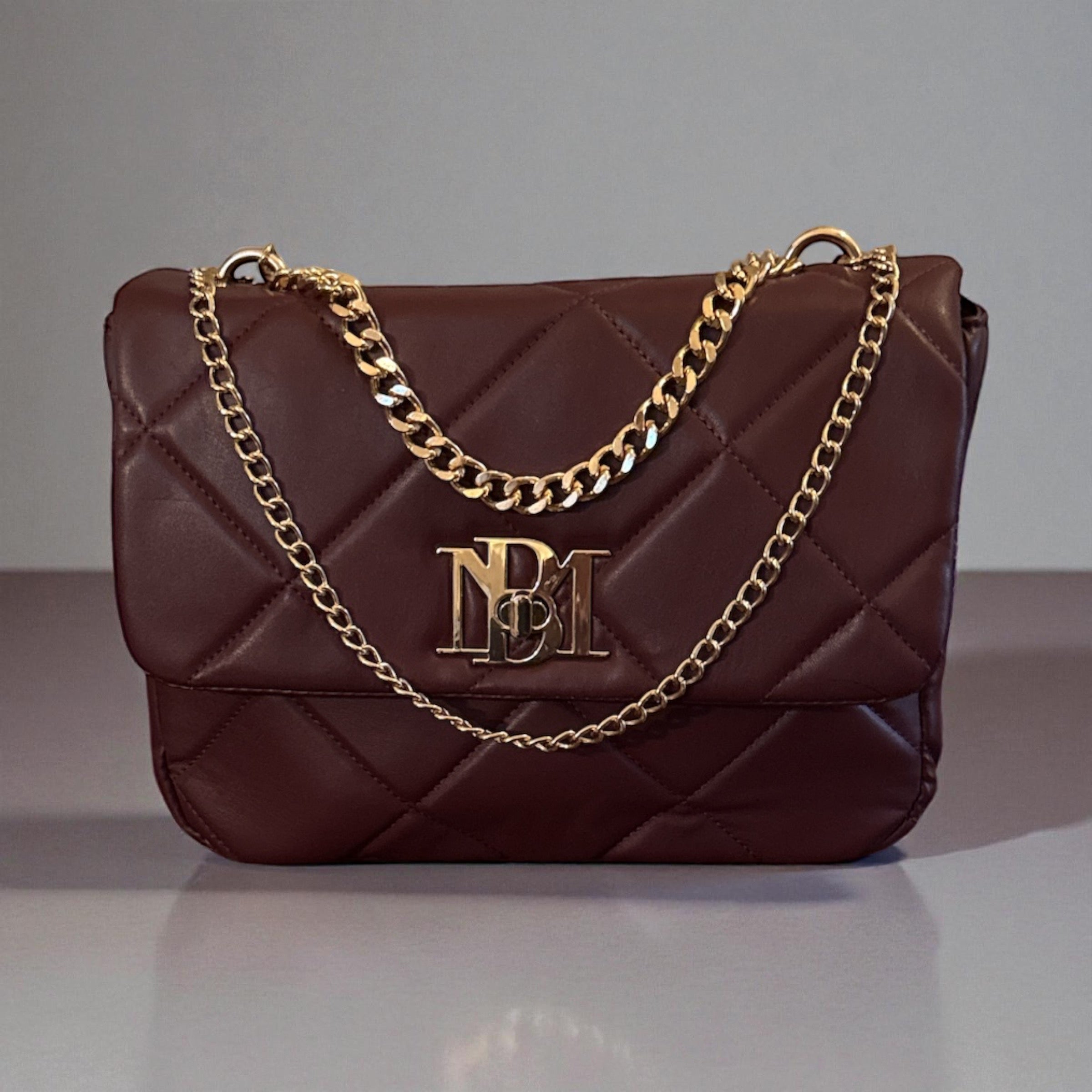 Badgley Mischka Quilted Book Bag - Gold Chain Strap Purse