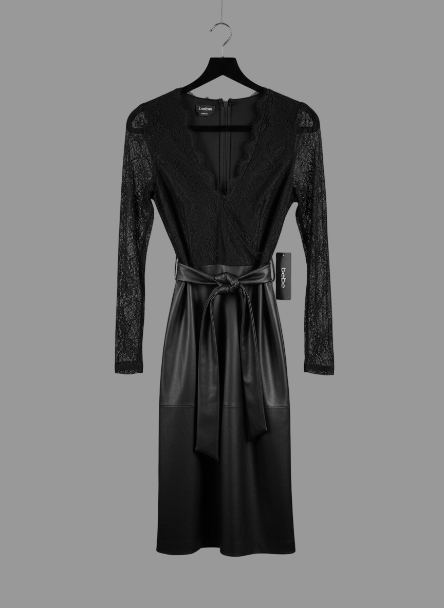 bebe lace and vegan leather dress