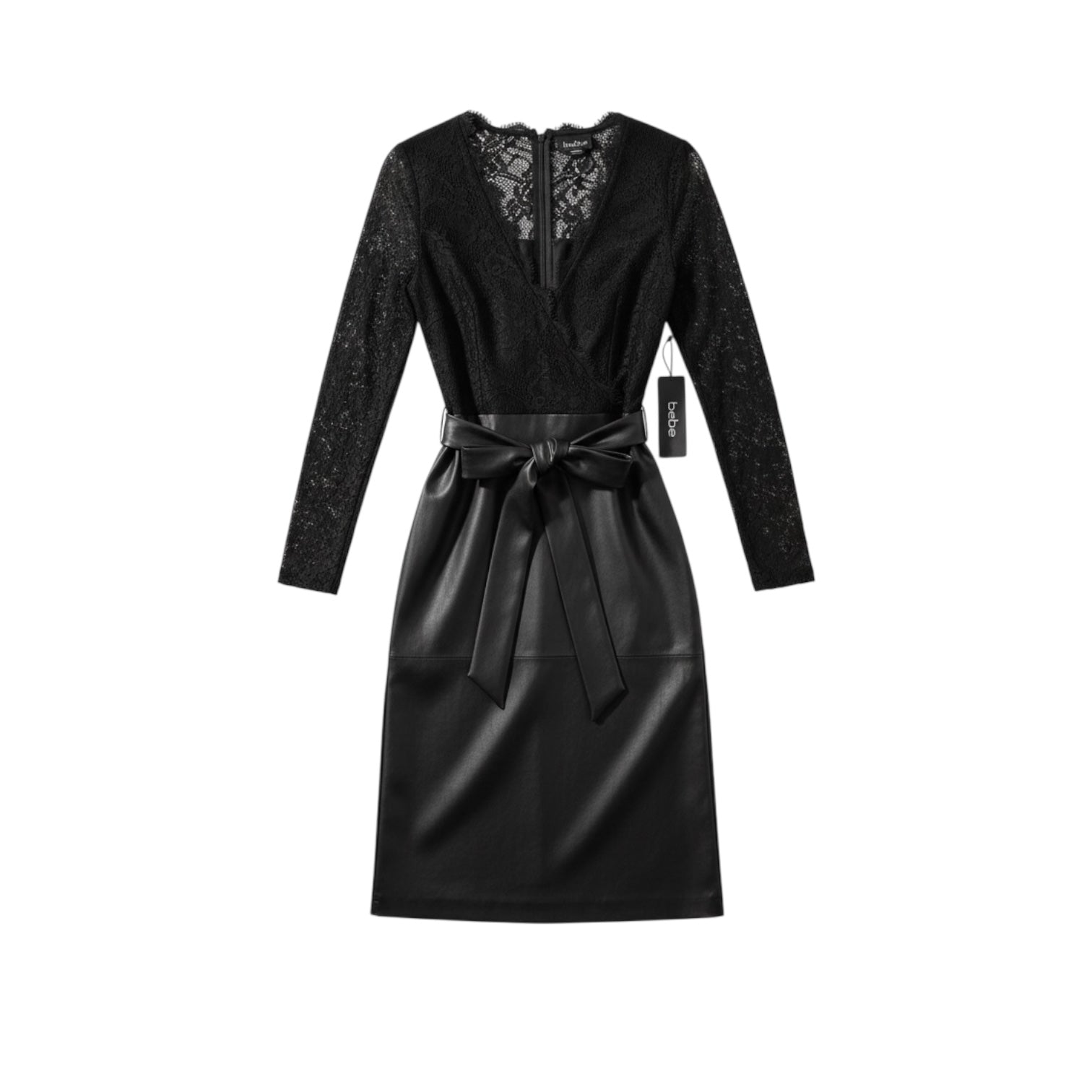 bebe lace and vegan leather dress