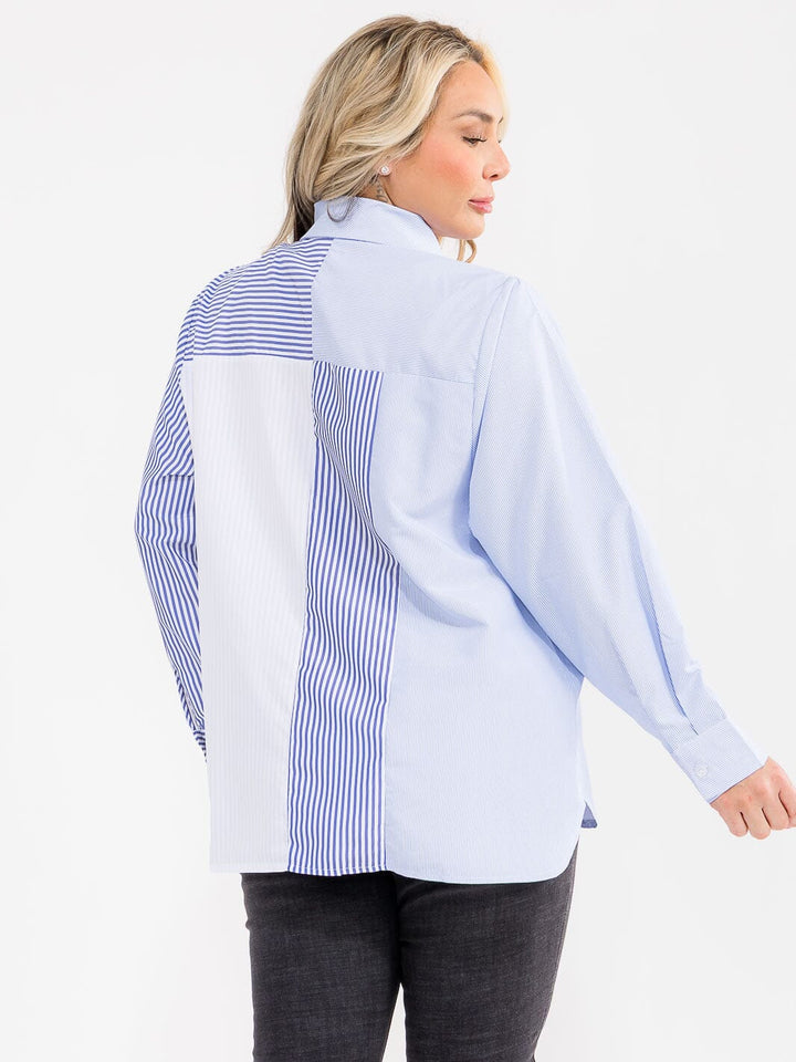 Plus Size Colorblock Stripe Button-Down Top
