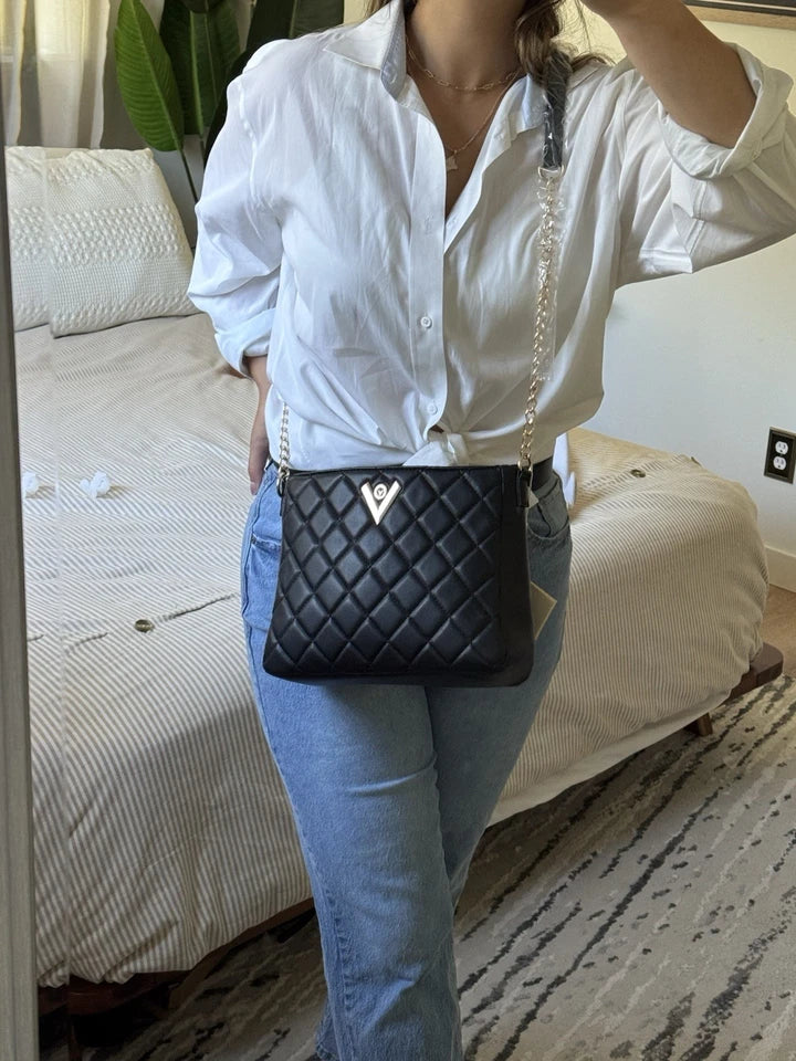 Valentino Orlandi Black Tote Bag - Quilted Leather Handbag