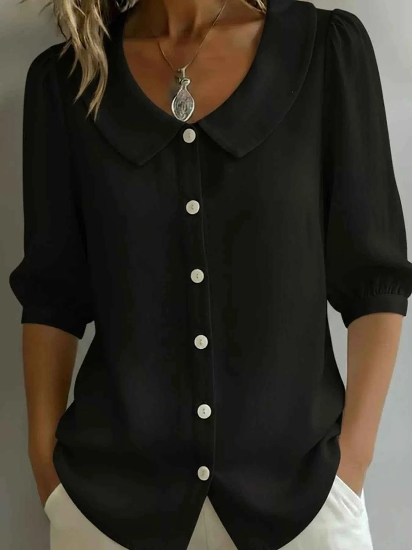 Peter Pan Collar Button-Down Shirt Reg & Plus Size
