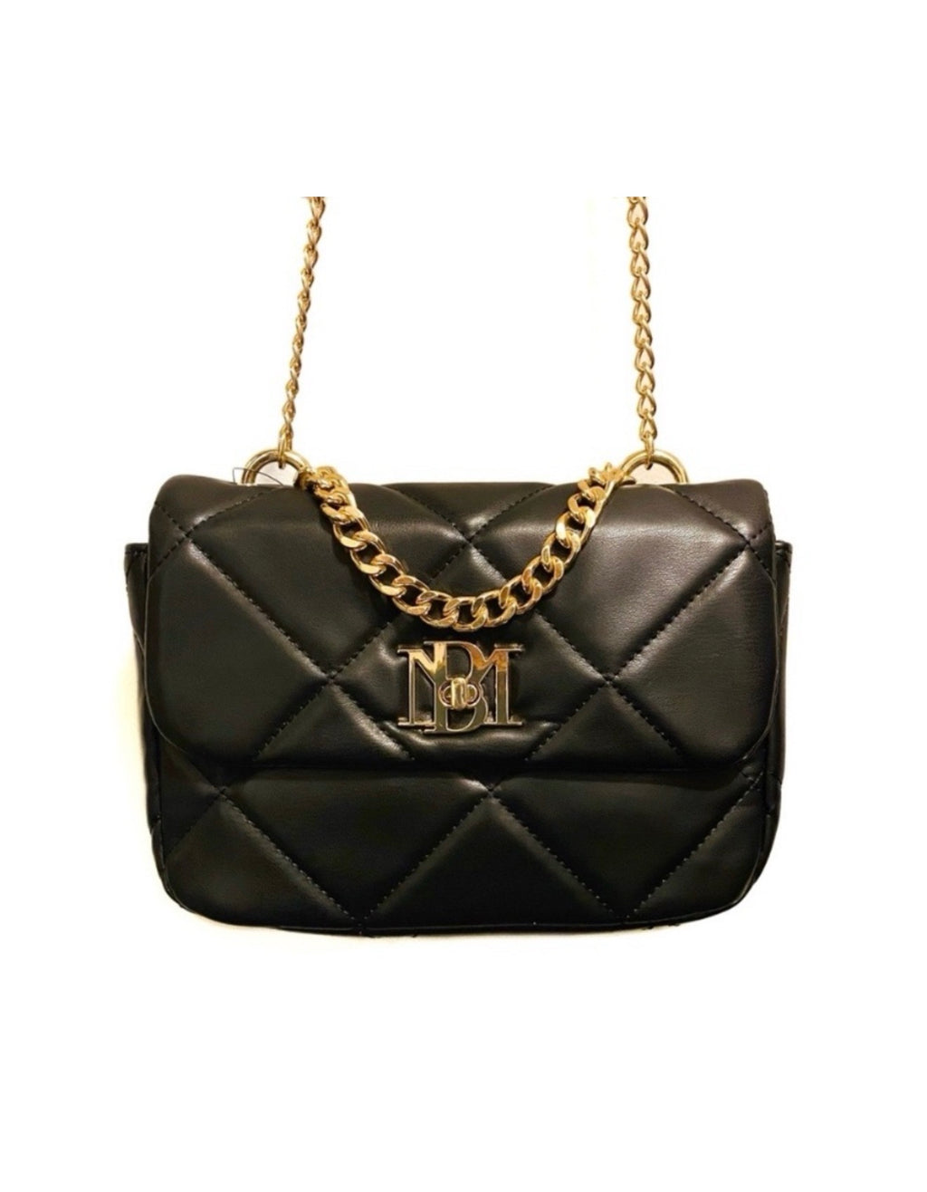Badgley Mischka BM-4175 black quilted chain crossbody front view