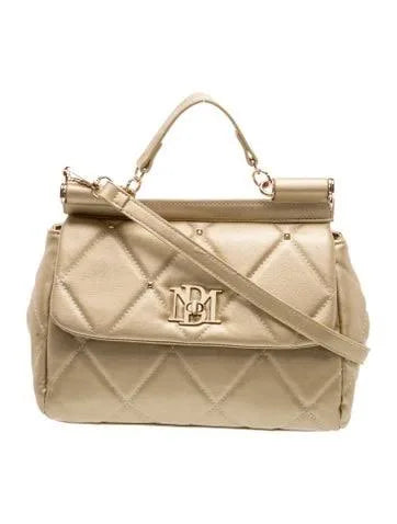 Badgley Mischka champagne quilted top-handle crossbody bag front view