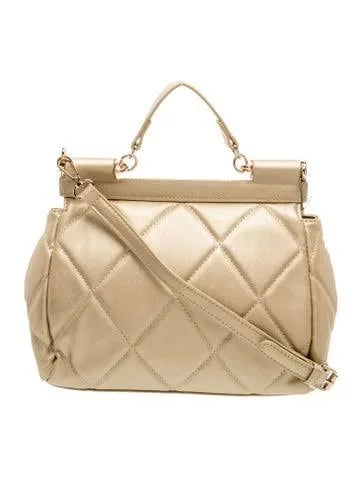 Badgley Mischka champagne quilted top-handle crossbody bag back view