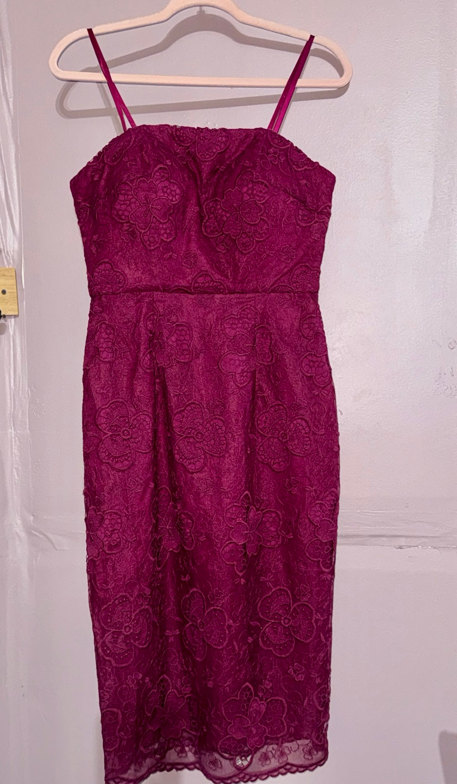 Bariano berry embroidered lace midi dress front