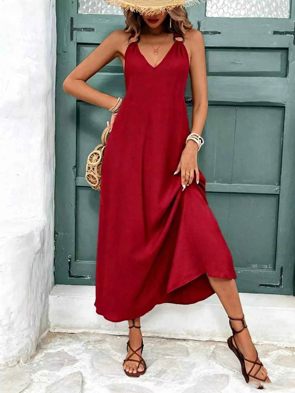 V-Neck Sleeveless Midi Dress