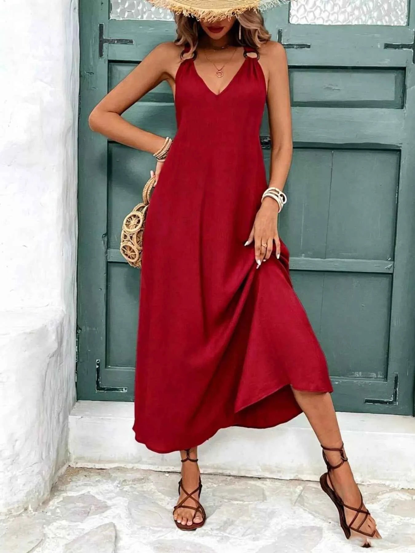 V-Neck Sleeveless Midi Dress
