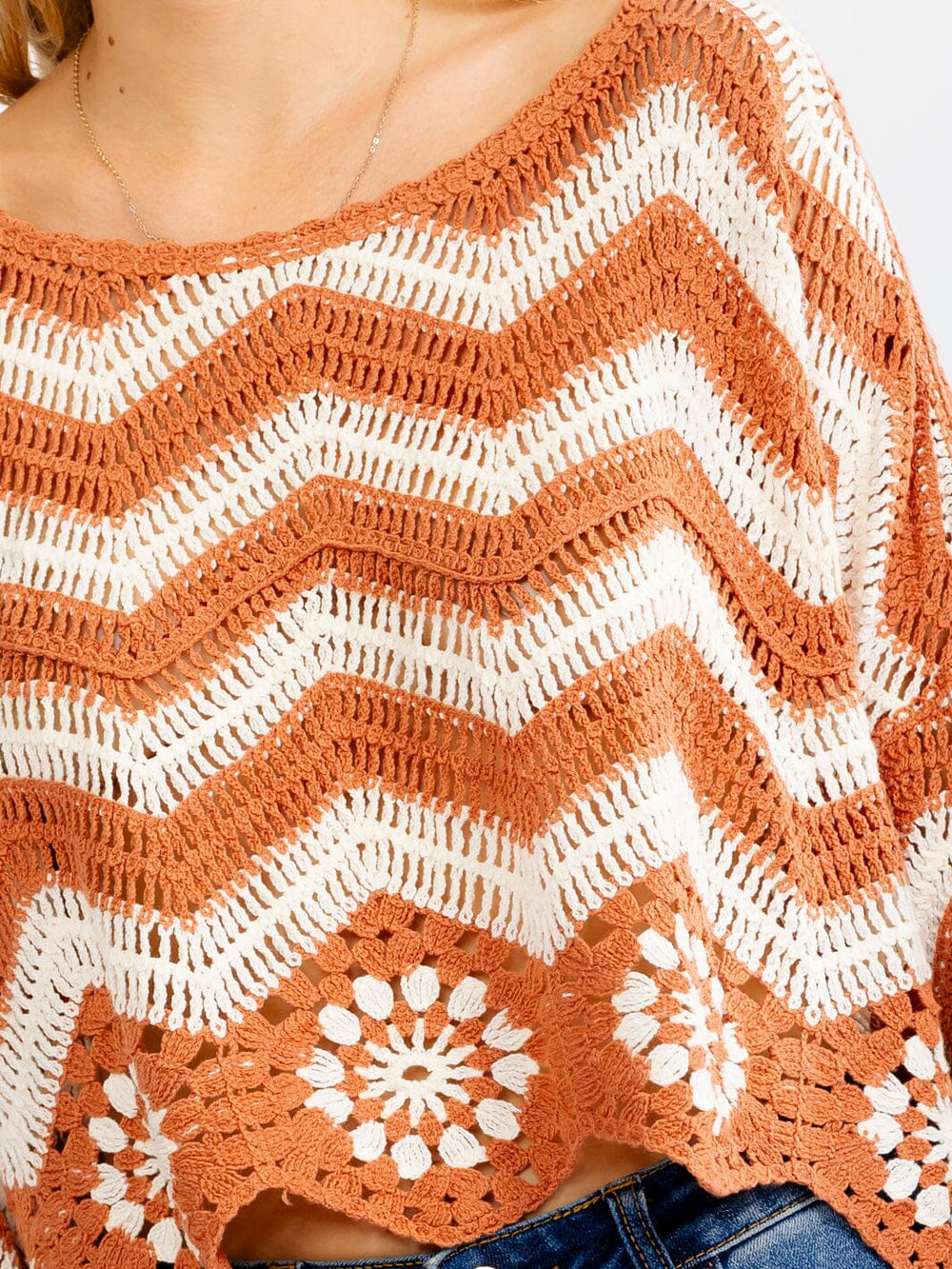 Burnt Orange & Ivory Crochet Game Day Pullover