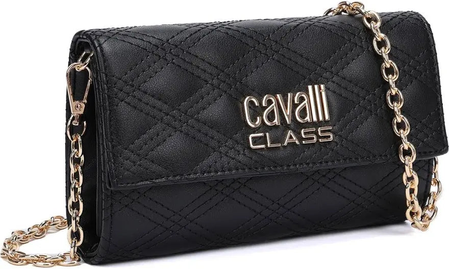 Cavalli Class black quilted wallet-on-chain angled front view