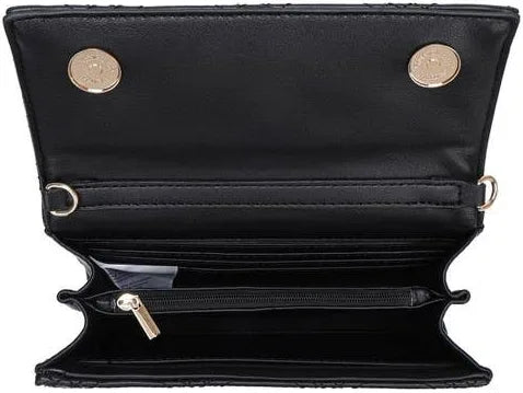 Cavalli Class black crossbody wallet interior compartments