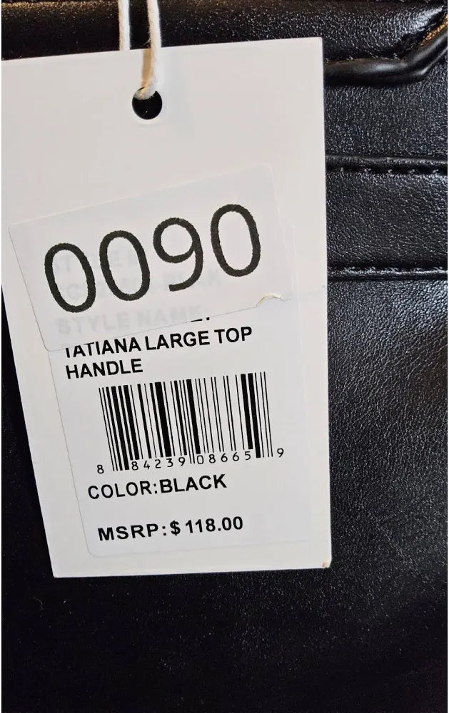 Cavalli Class Tatiana large top-handle bag tag showing black color and 118 dollar MSRP