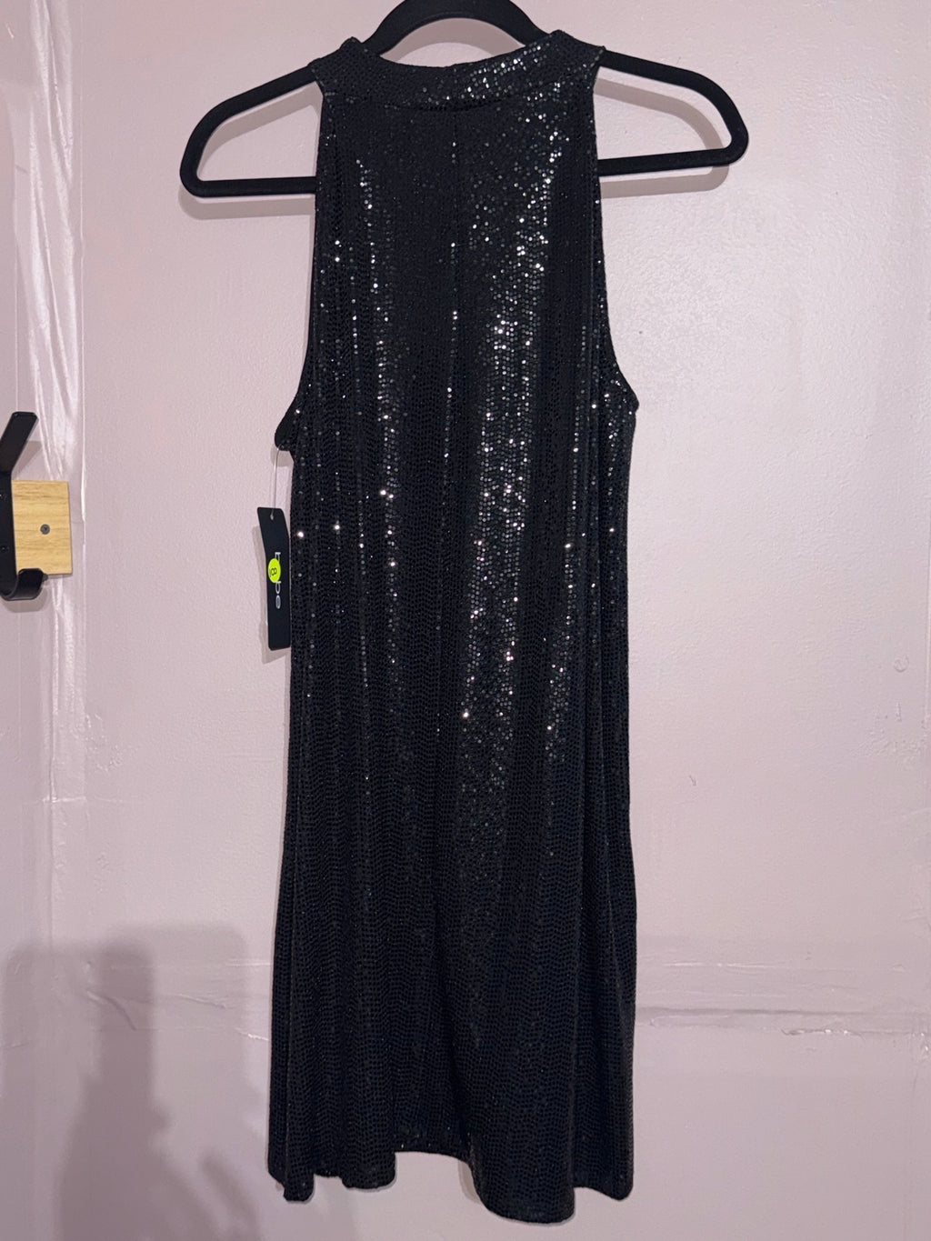 Bebe black disco dot halter trapeze dress back