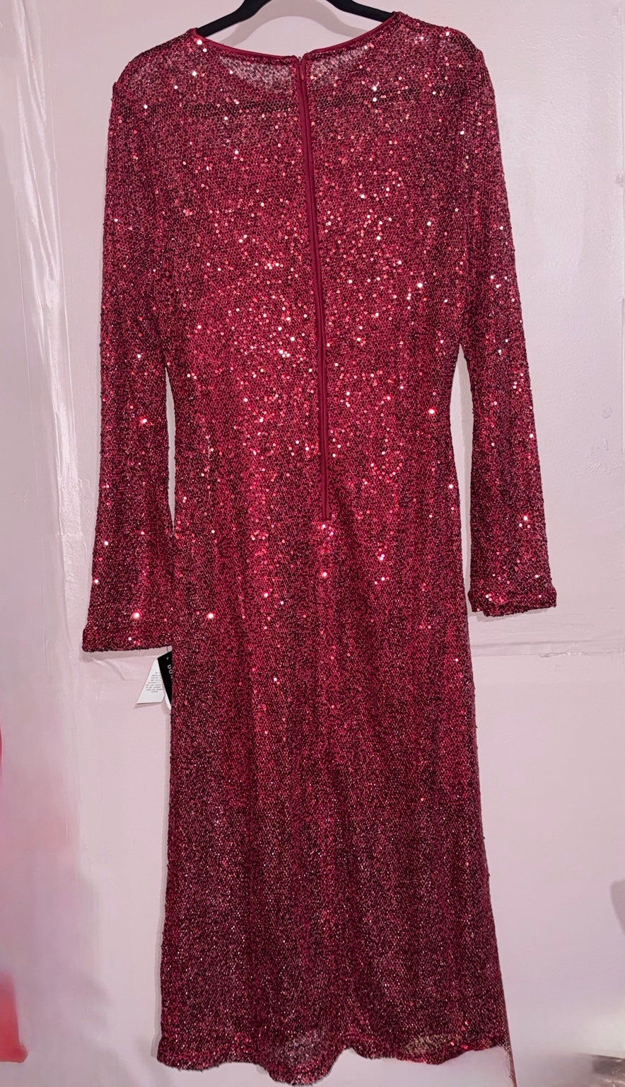 Donna Morgan burgundy sequin midi dress back