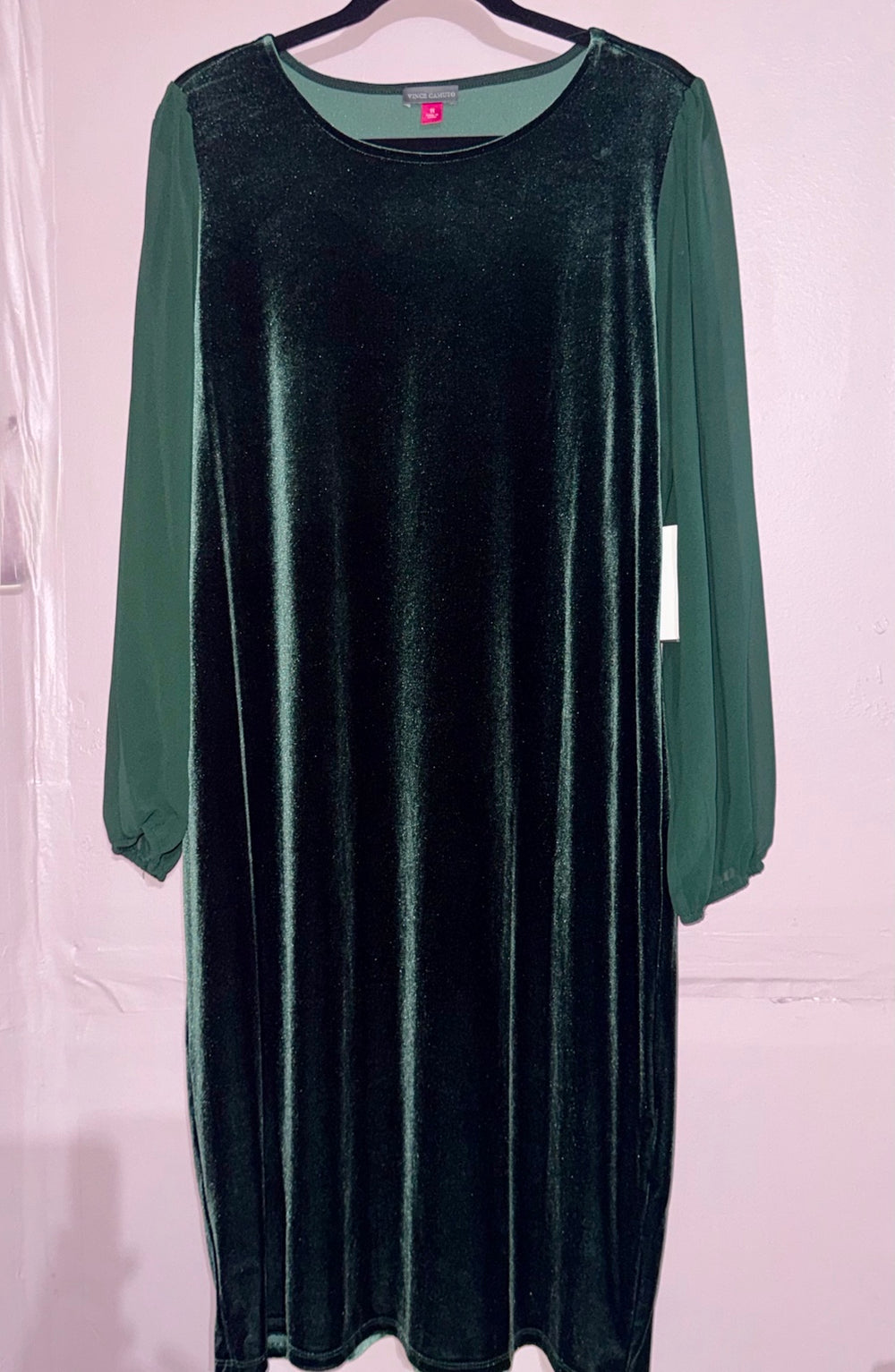 Vince Camuto Emerald Velvet Chiffon-Sleeve Dress