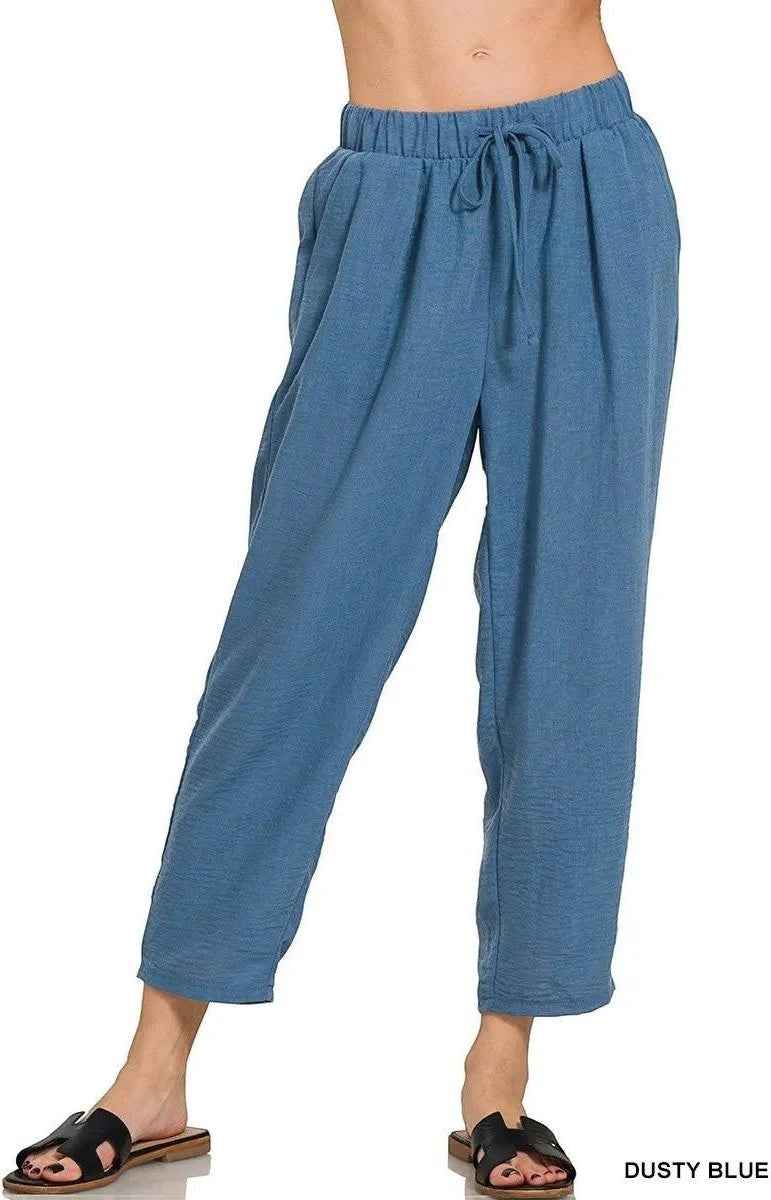 Zenana Woven-Crepe Elastic-Waist Pants – Flowy Workwear