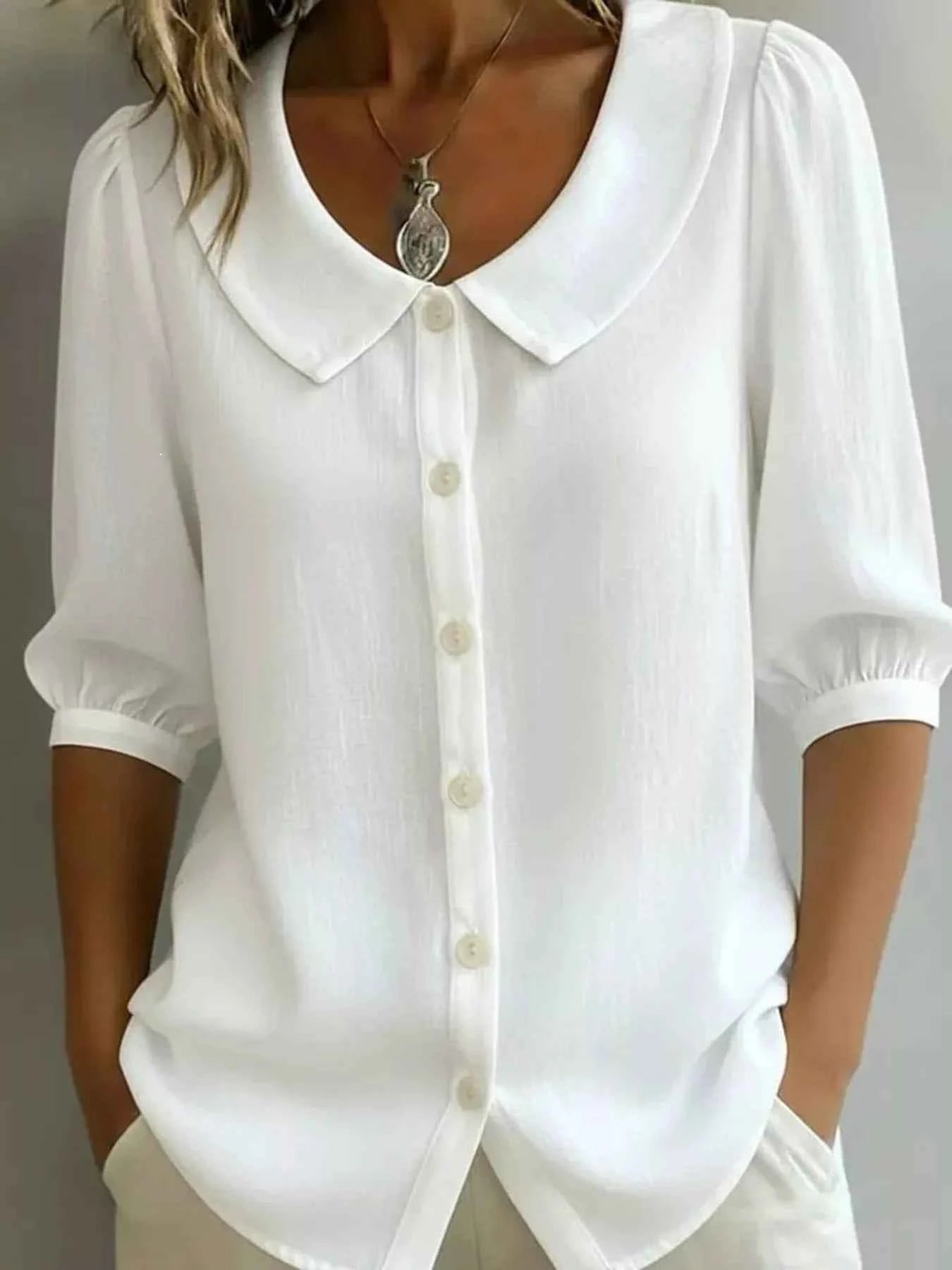 Peter Pan Collar Button-Down Shirt Reg & Plus Size