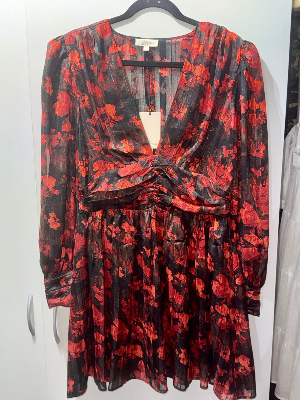 Elan Red Floral Ruched-Waist Mini Dress