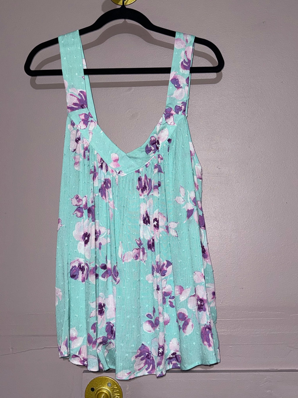 Emily Wonder plus aqua floral Swiss-dot sleeveless swing tank back view