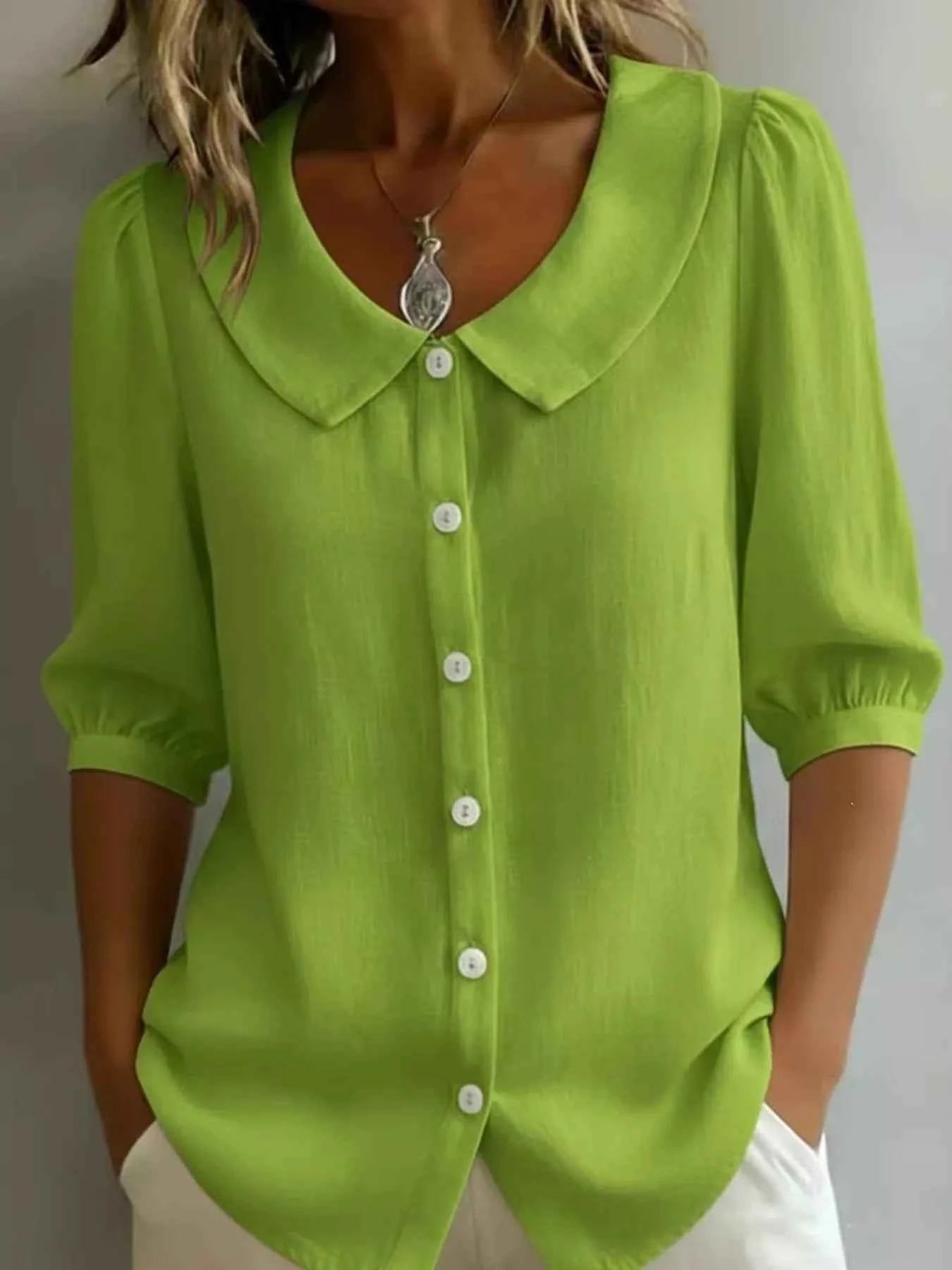 Peter Pan Collar Button-Down Shirt Reg & Plus Size