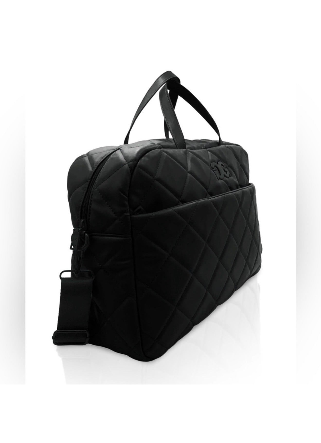 Gilda Paris black quilted weekender travel bag side view