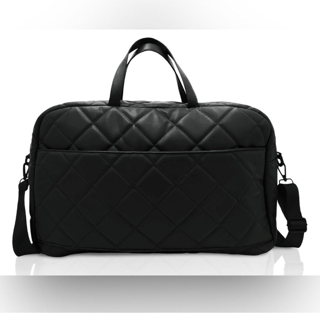 Gilda Paris black quilted weekender travel bag back view