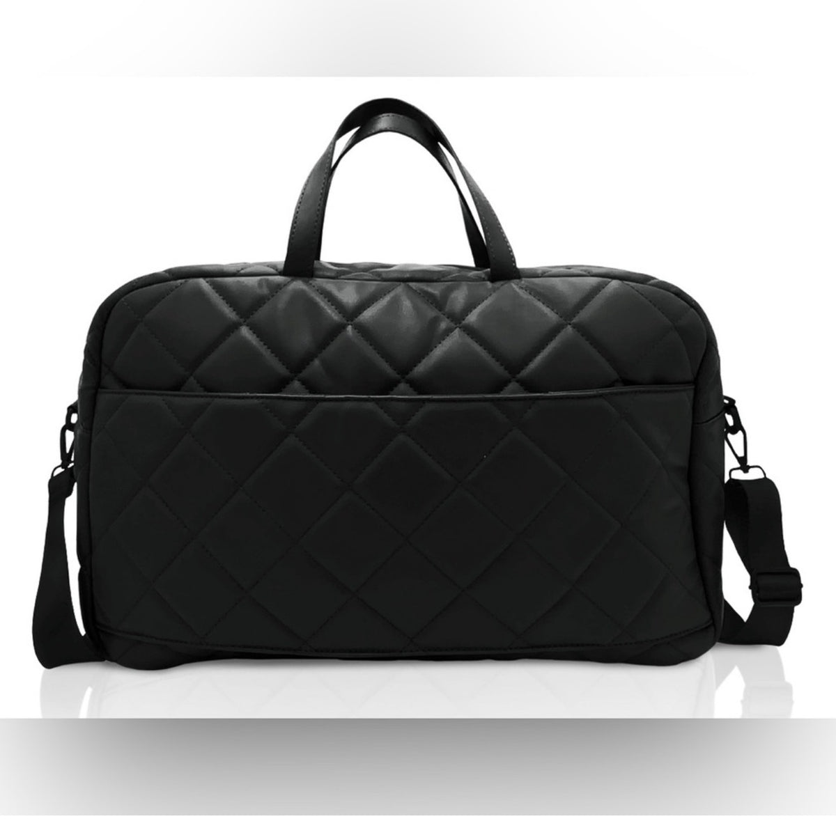 Gilda Paris black quilted weekender travel bag back view