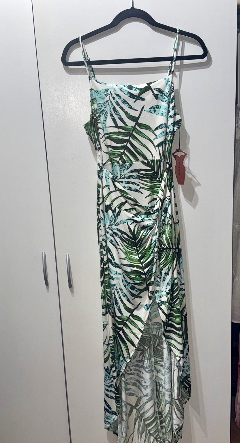 Haute Monde tropical palm-print maxi dress front detail