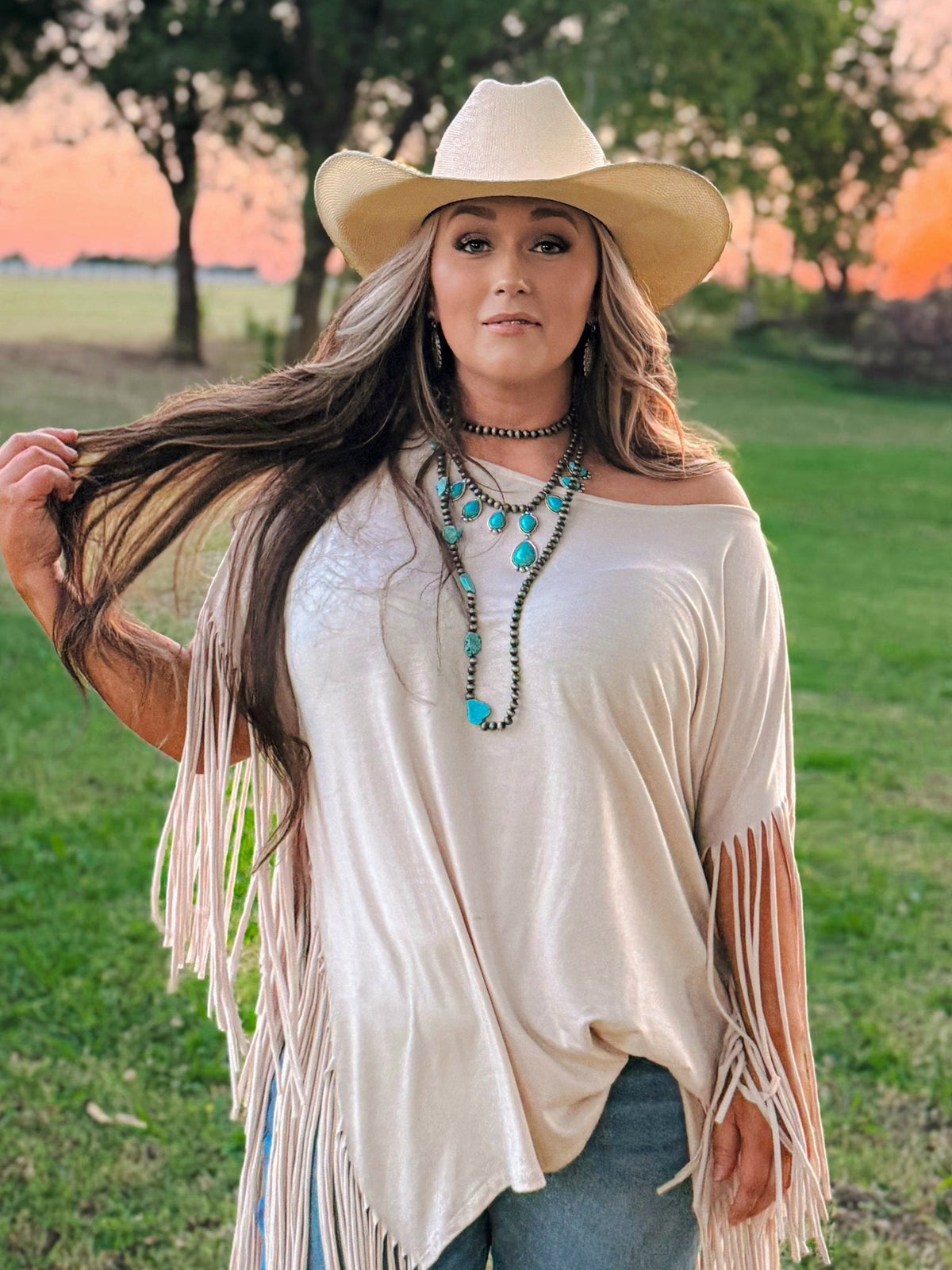 Western Long 48 Inch Faux Turquoise Nugget And Sterling Pearl Necklace