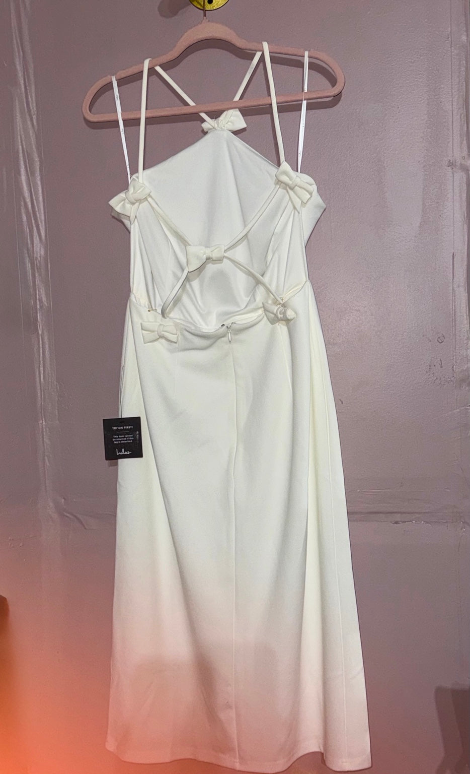 Actual Lulus ivory bow detail midi dress back