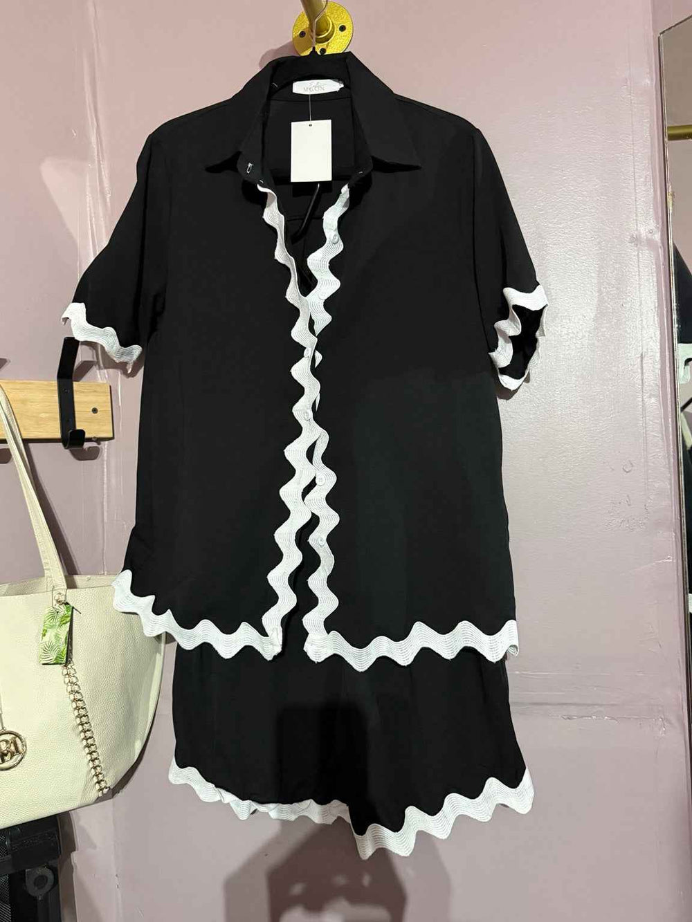 Me & On Black-and-White Ric-Rac Two-Piece Shorts Set
