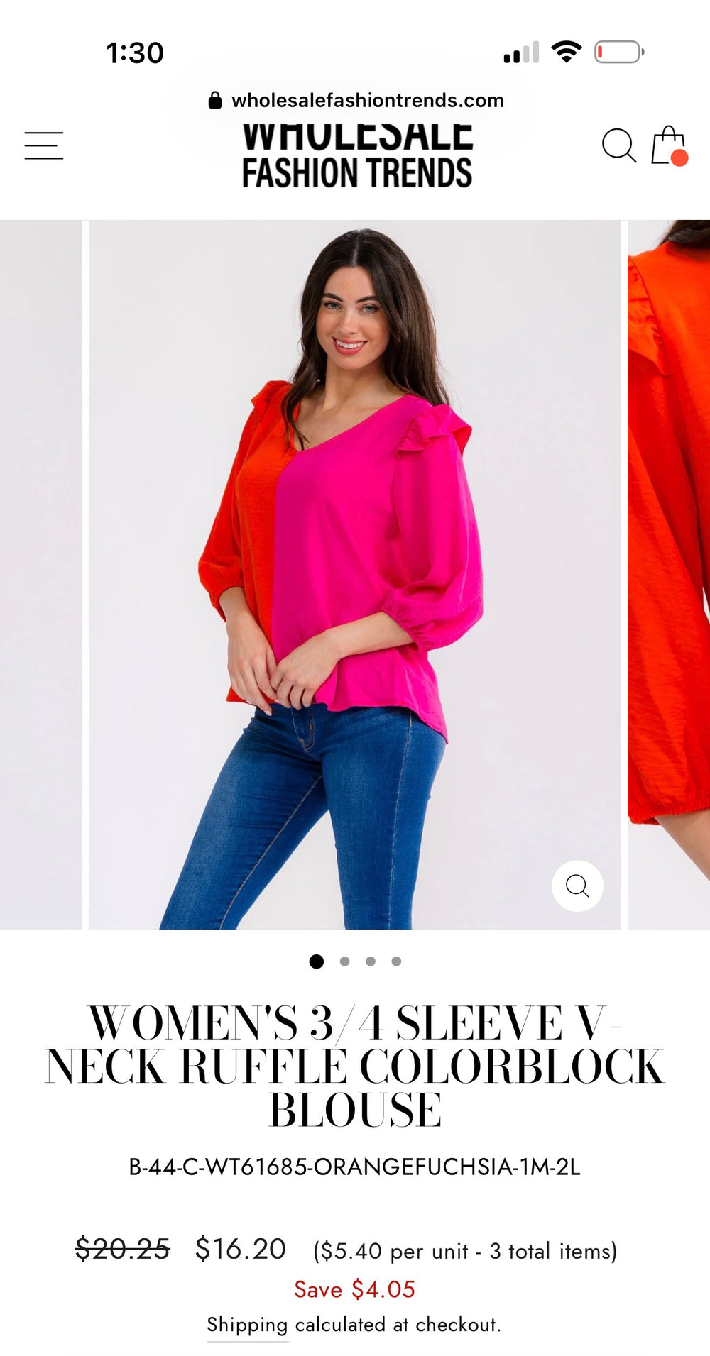 Orange & Fuchsia Ruffle Colorblock Blouse