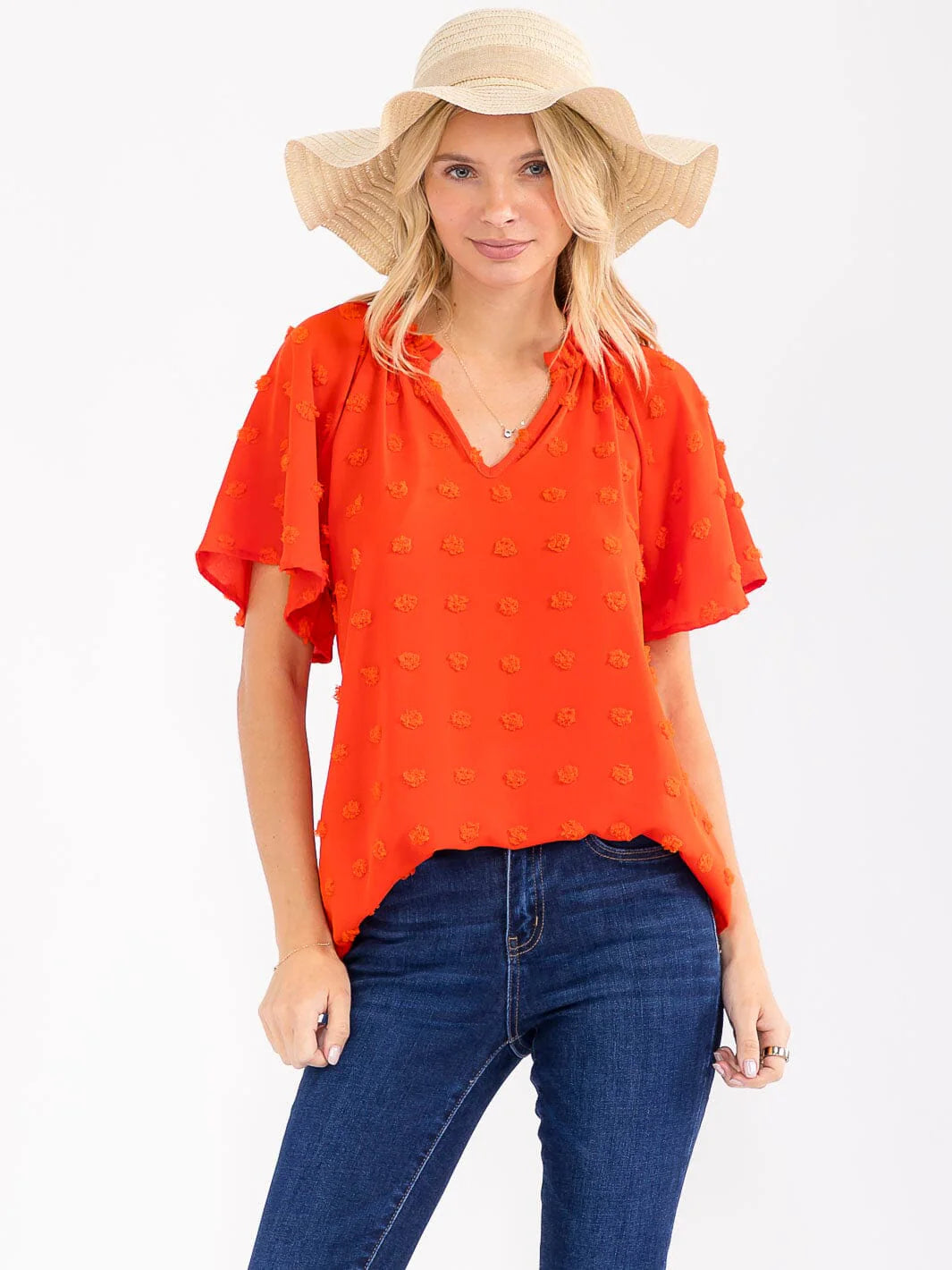 Women's Short Sleeve V-Neck Swiss Detail Blouse