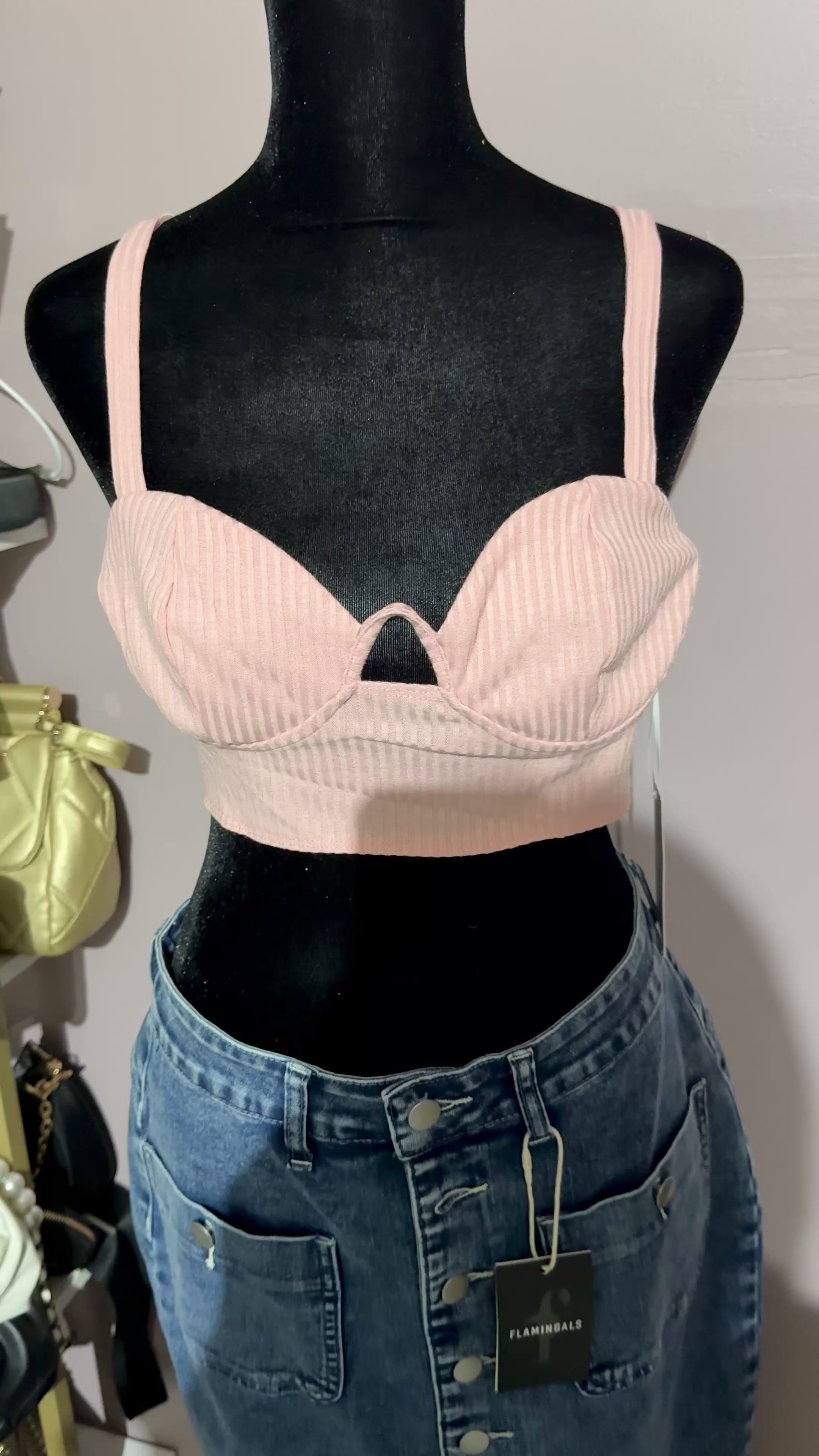 Rose Velvet Pink Ribbed Bralette