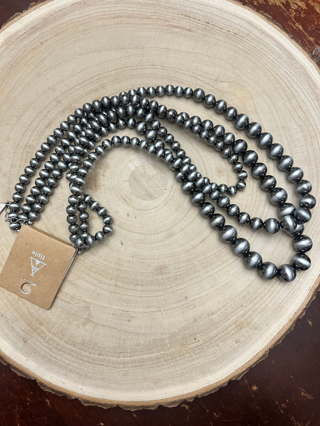 Western Triple Strand Burnished Faux Sterling Pearl Long Layered Necklace