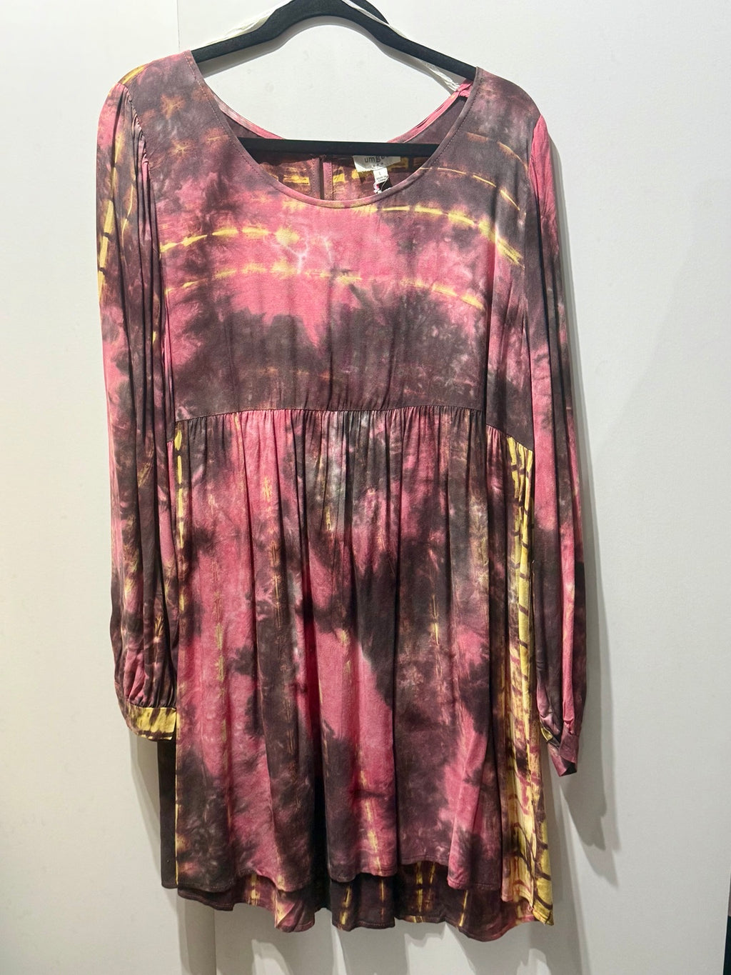 Umgee berry and mustard tie-dye babydoll dress front