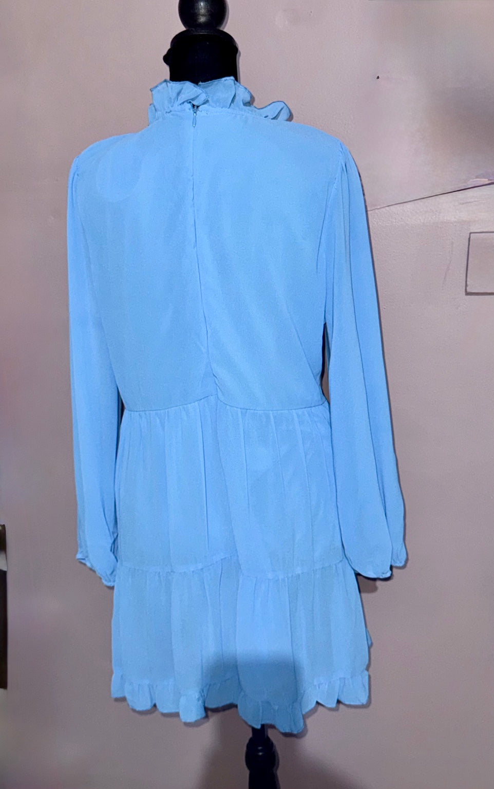Back of Umgee blue tiered dress