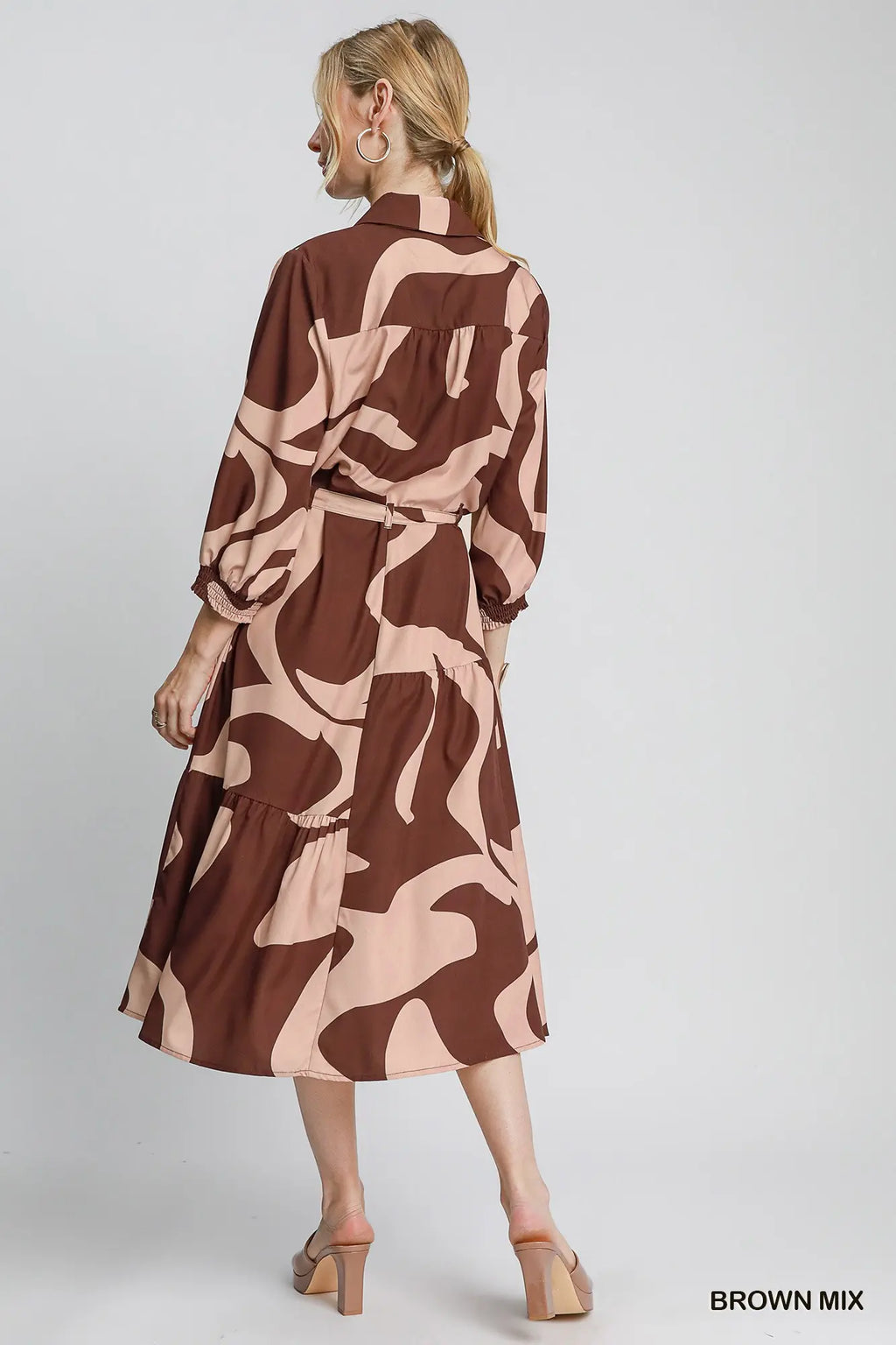 Umgee abstract belted midi shirt dress back view