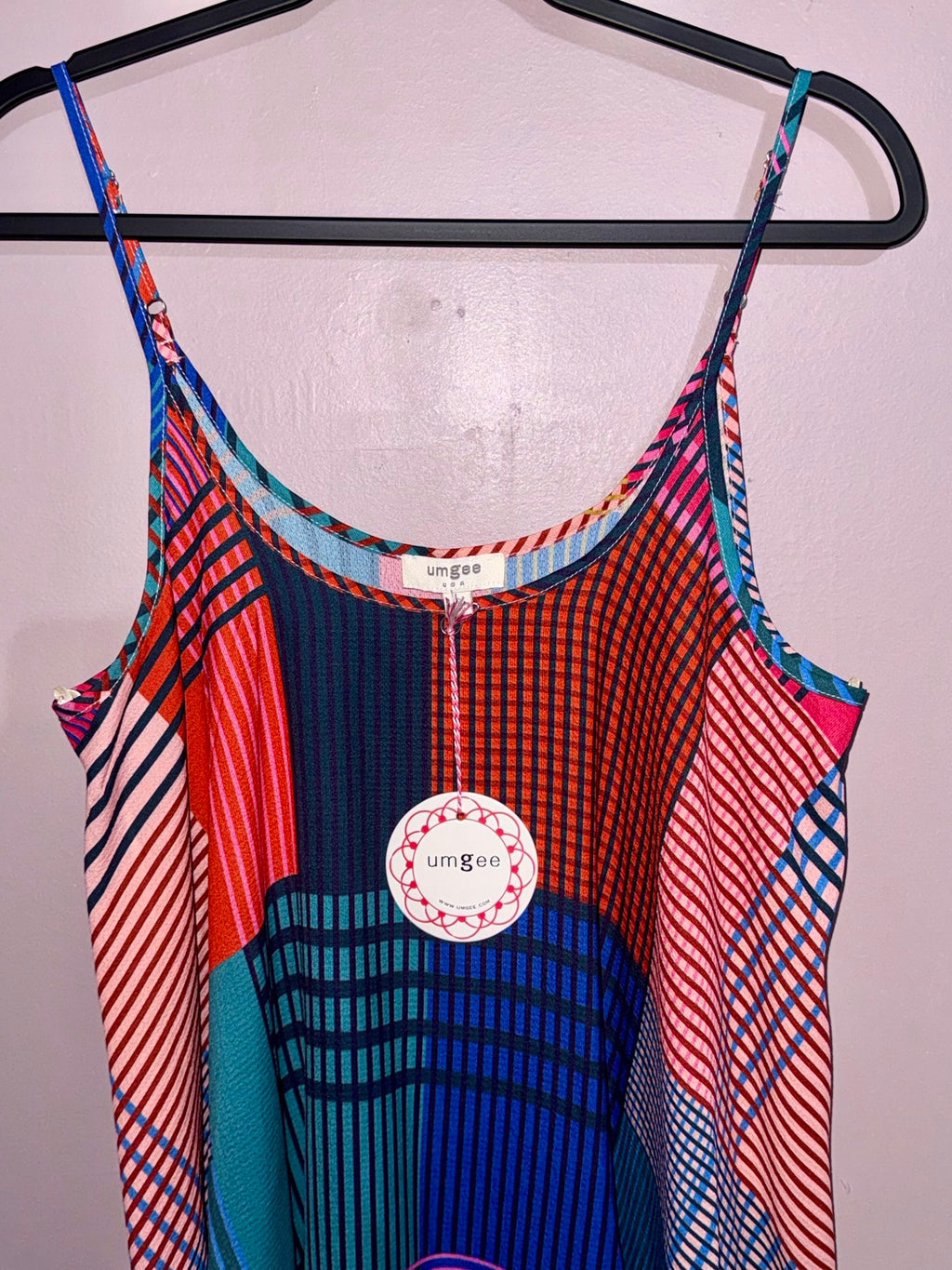 Umgee multicolor geometric print dress brand tag