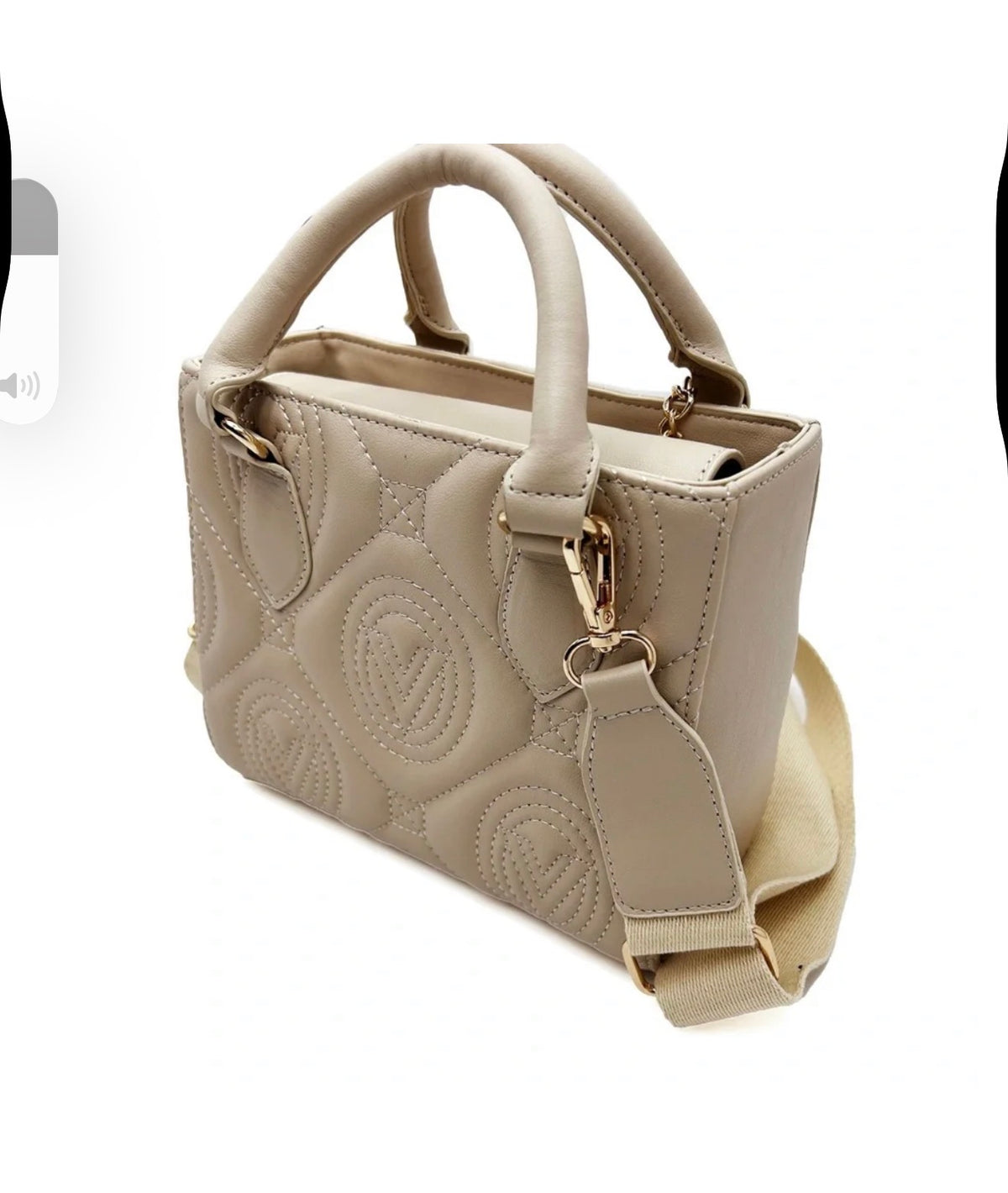 Valentino Orlandi beige compact V-logo quilted tote angled view
