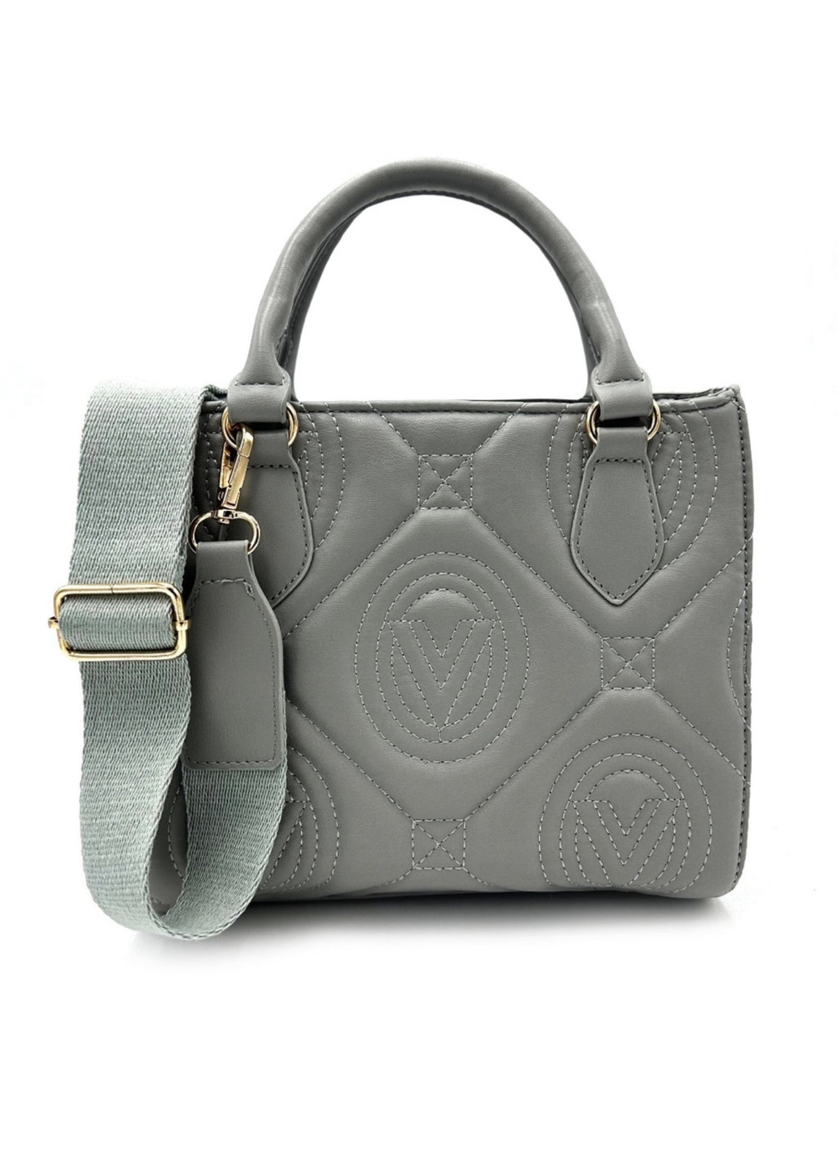 Valentino Orlandi gray V-logo quilted tote front view