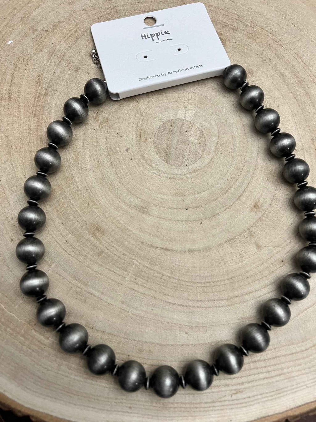Western Chunky 12mm Faux Sterling Pearl Necklace With Saucer Spacers 18 Inch
