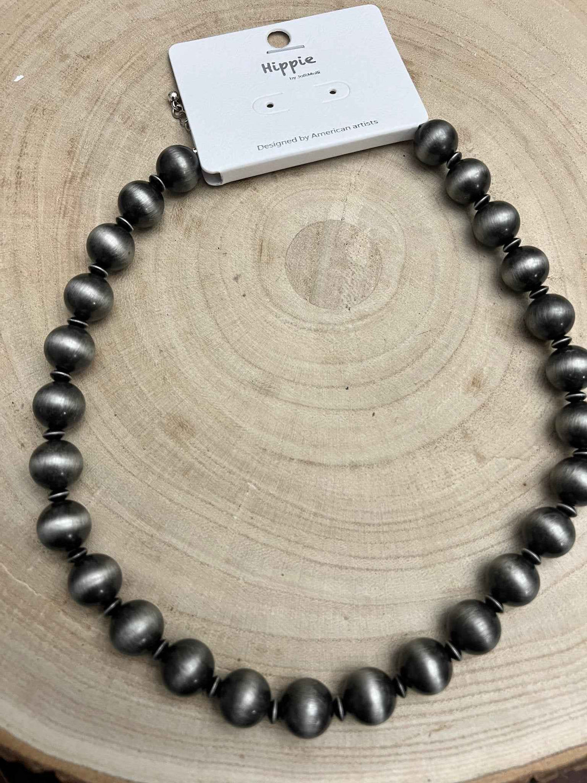 Western Chunky 12mm Faux Sterling Pearl Necklace With Saucer Spacers 18 Inch