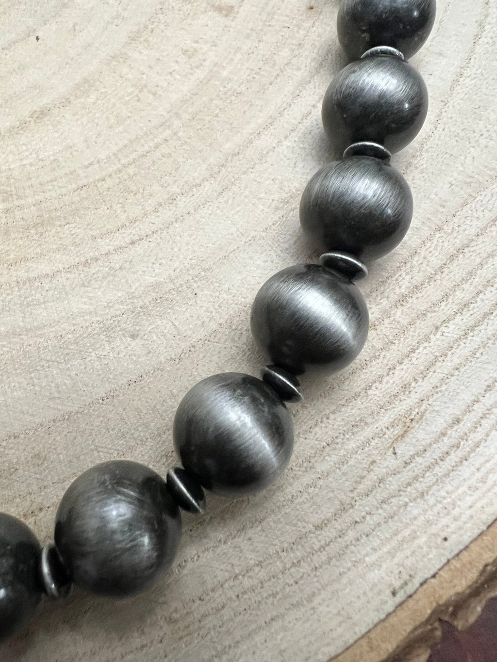 Western Chunky 12mm Faux Sterling Pearl Necklace With Saucer Spacers 18 Inch