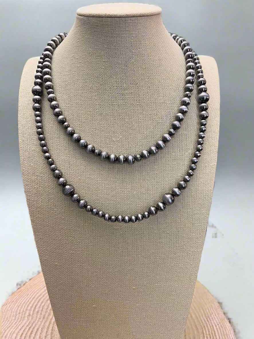 Western Faux Pearl Necklace Set 18 And 22 Inch Graduated 5mm To 8mm Beads
