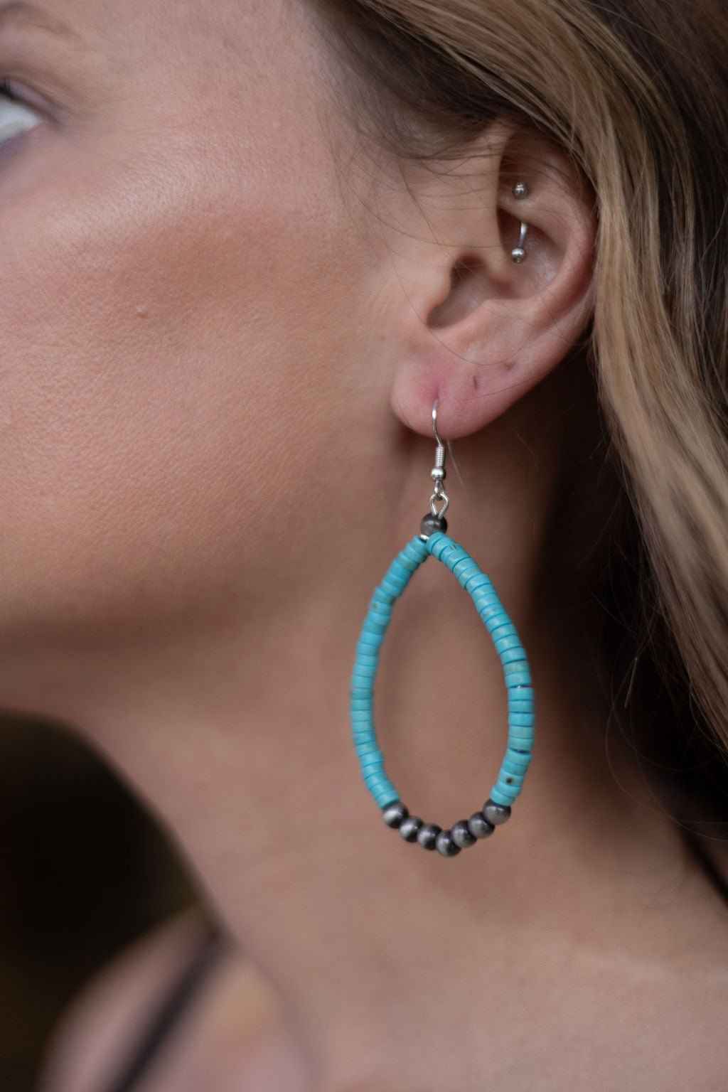 Western Teardrop Faux Turquoise Dangle Earrings With Statement Flair