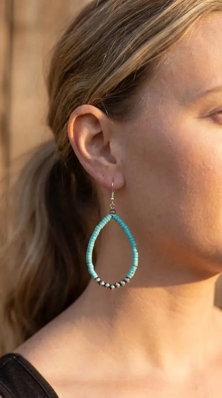 Western Teardrop Faux Turquoise Dangle Earrings With Statement Flair